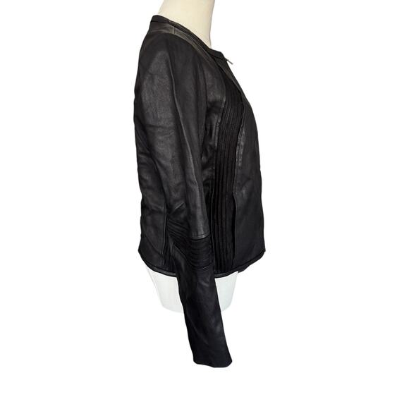 Tory Burch Leather Suede Trim Collarless Full Zip Jacket Black Size 6 - Picture 4 of 9